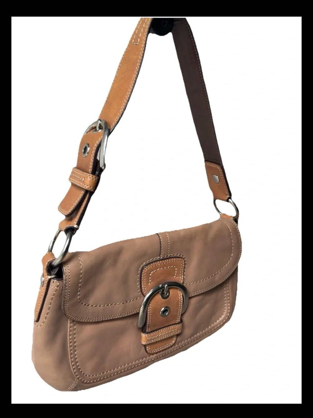 Vintage COACH Soho Flap Y2K F13105 Tan Leather Soho Shoulder Bag